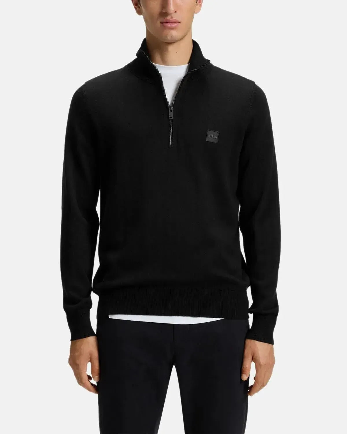 BOSS KANOBIX 1/4 ZIP COTTON CASHMERE KNIT BLACK