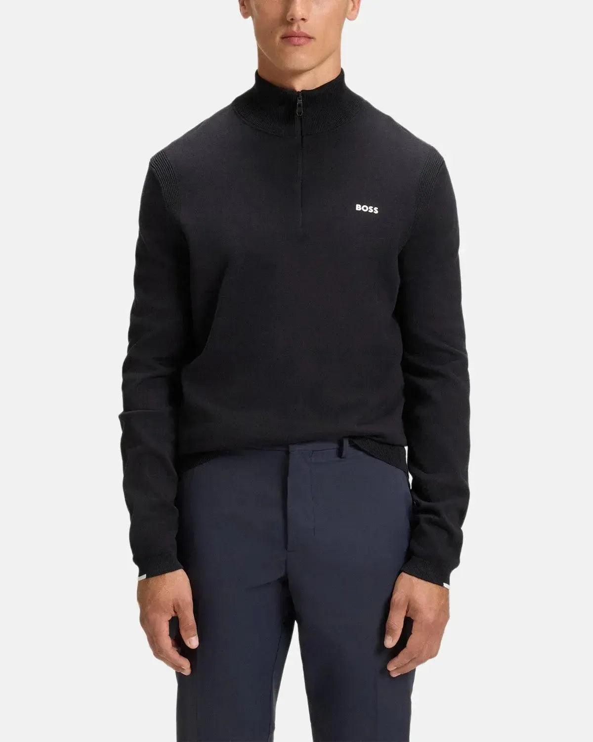 BOSS K-EVERX 1/4 ZIP COTTON KNIT DARK BLUE