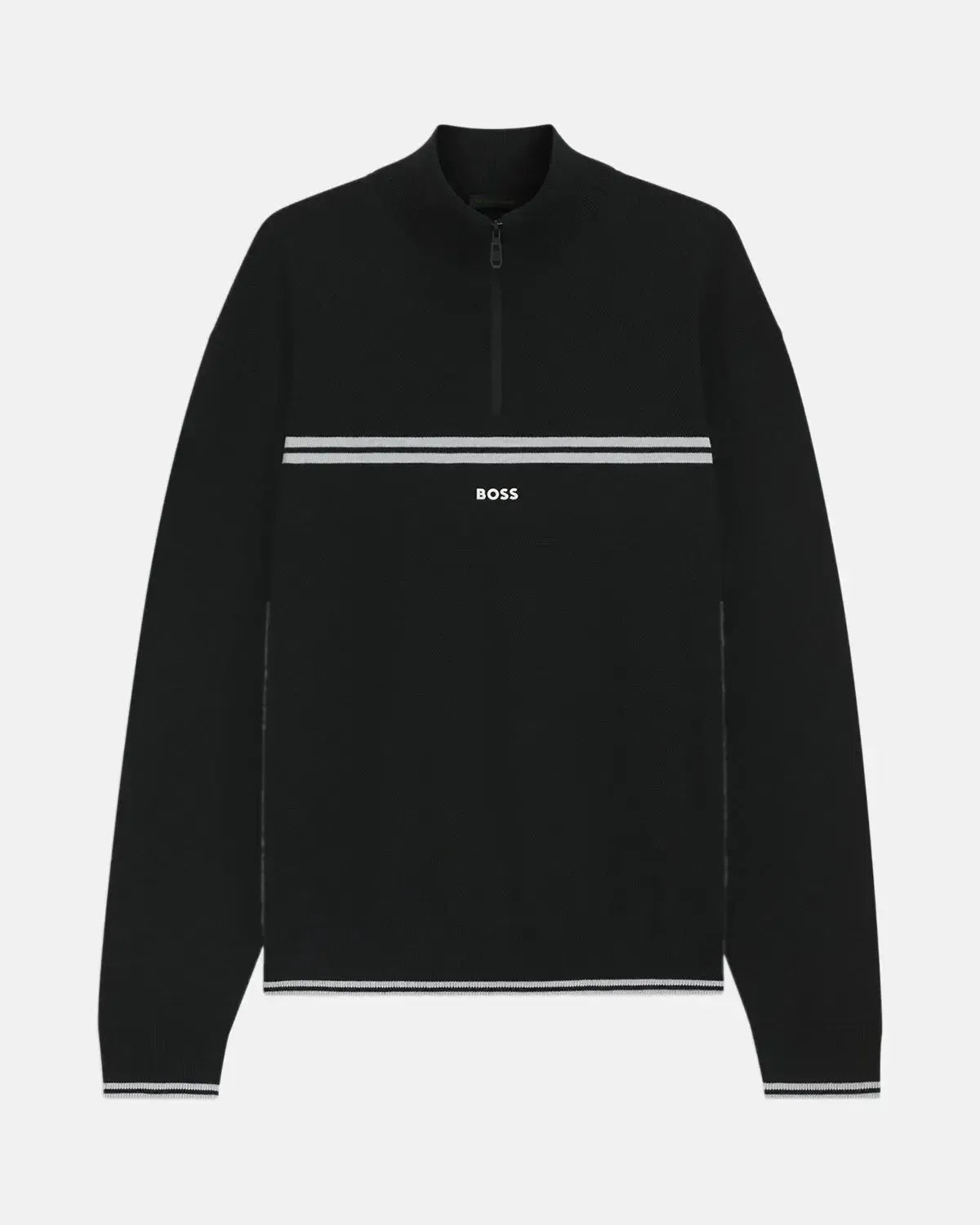 BOSS K-ZONE STRIPE DETAIL 1/4 ZIP KNIT BLACK